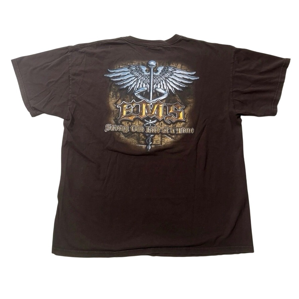 Gildan EMS Graphic T-Shirt Women Small Brown Excellent Unisex Cotton Crew Neck